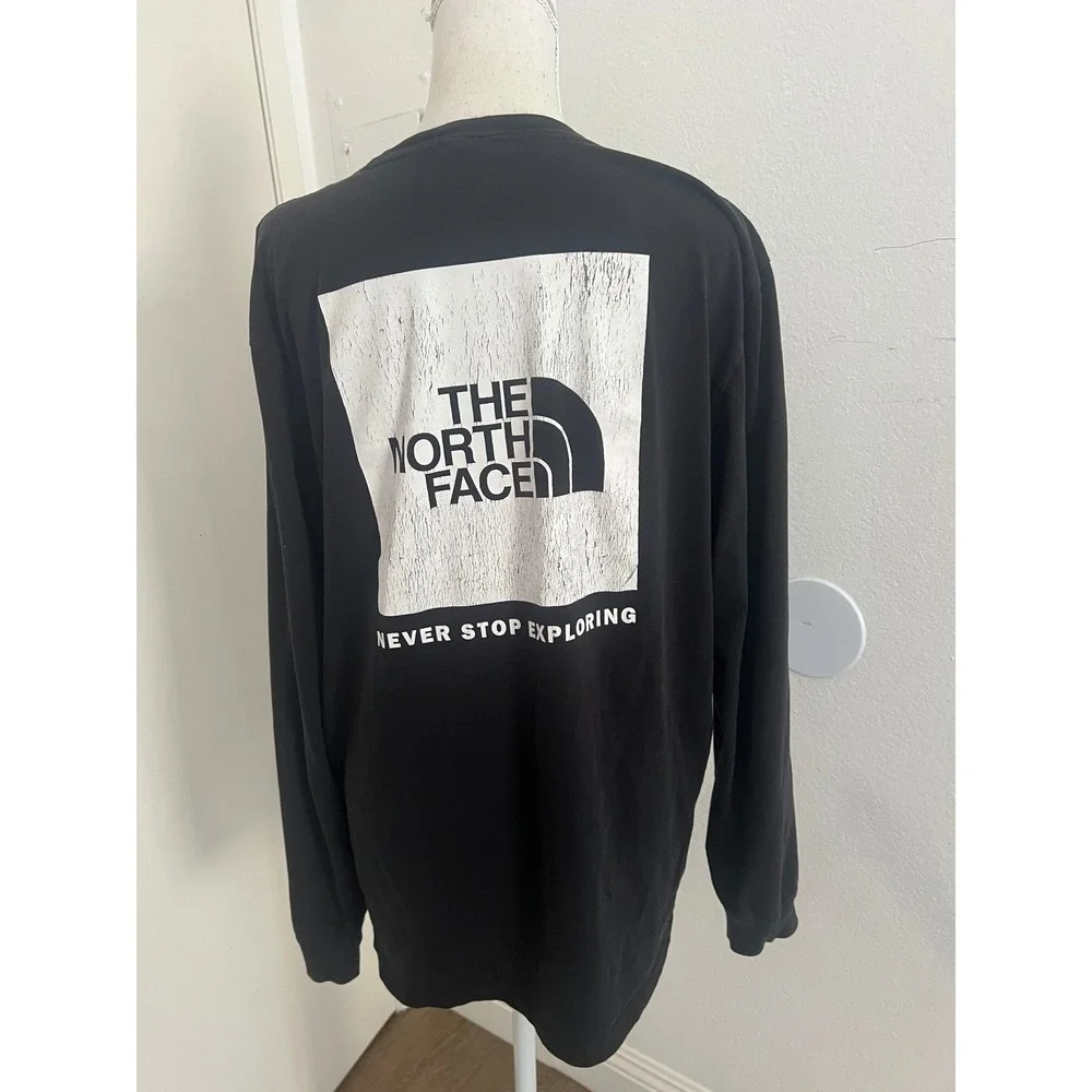The North Face Mens Black Long Sleeve Circular Design Box Logo Graphic Tee Large